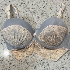 Sophie B. Lace Accent Bra in Gray and Cream